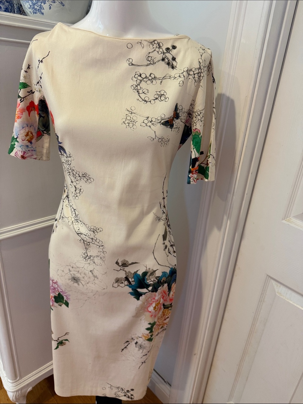 Zara Ivory Floral-Print Midi Dress